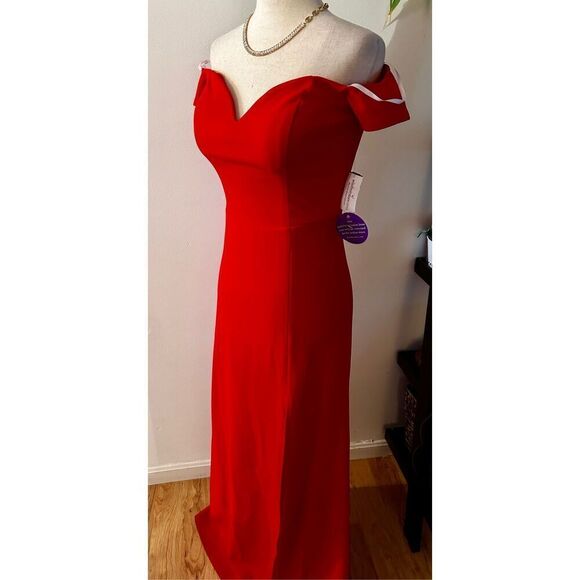 Windsor red dress home coming prom size 5 off the shoulder with a slit - Picture 1 of 6